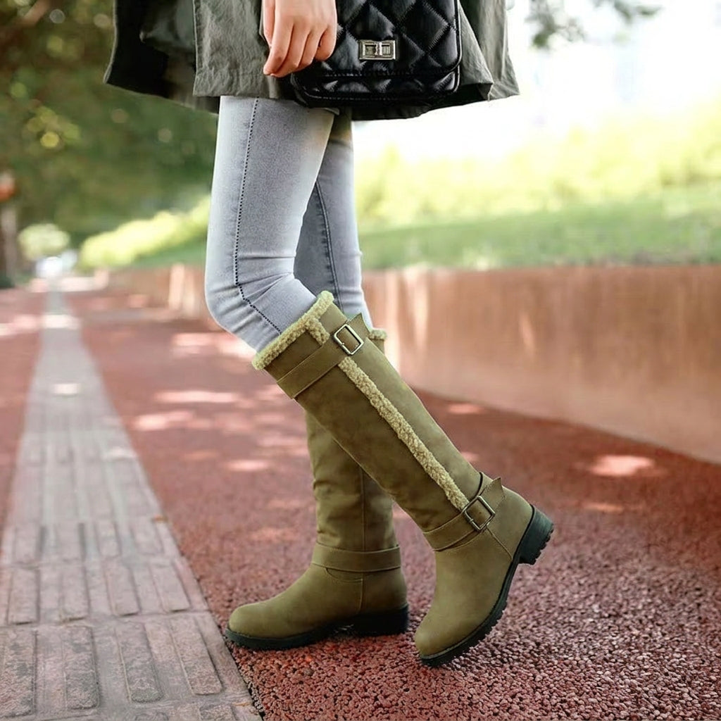 Rowena Blackstone | Knee-High Buckle Boot Low Heel For Women