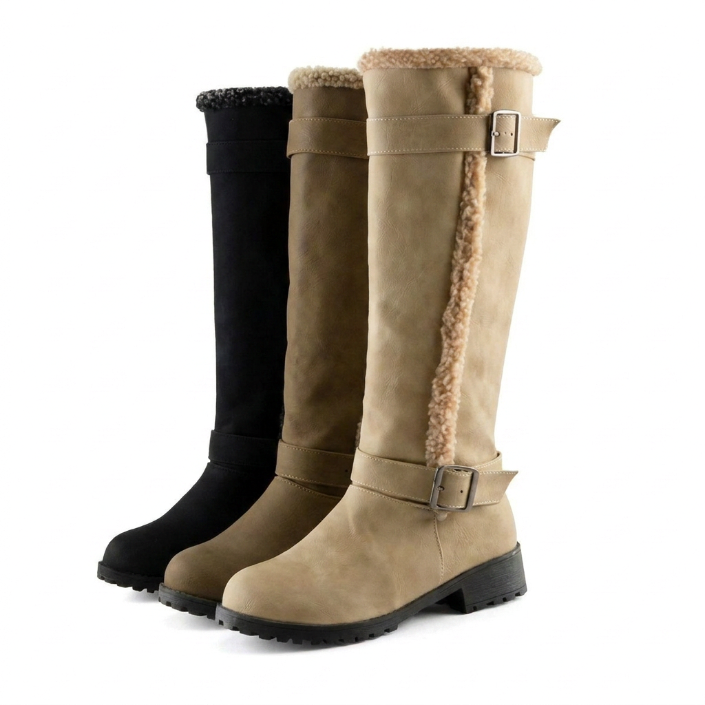 Rowena Blackstone | Knee-High Buckle Boot Low Heel For Women