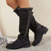 Rowena Blackstone | Knee-High Buckle Boot Low Heel For Women
