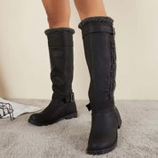 Rowena Blackstone | Knee-High Buckle Boot Low Heel For Women