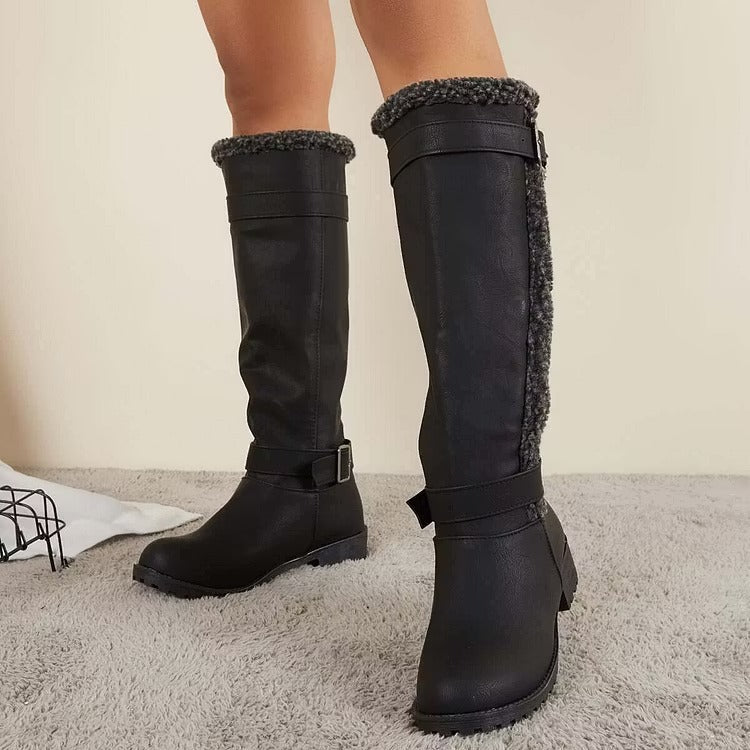 Rowena Blackstone | Knee-High Buckle Boot Low Heel For Women