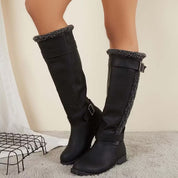 Rowena Blackstone | Knee-High Buckle Boot Low Heel For Women