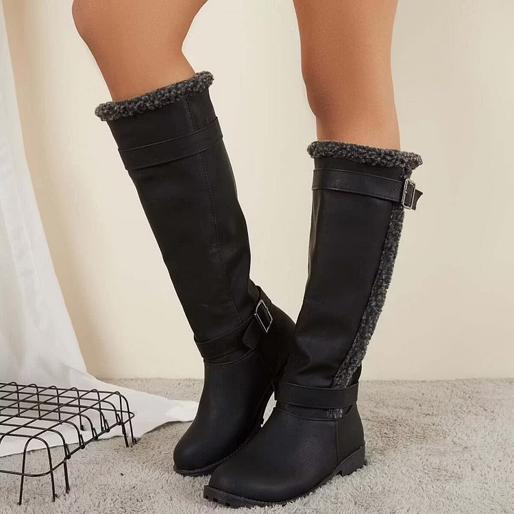 Rowena Blackstone | Knee-High Buckle Boot Low Heel For Women