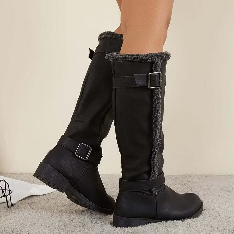 Rowena Blackstone | Knee-High Buckle Boot Low Heel For Women