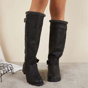 Rowena Blackstone | Knee-High Buckle Boot Low Heel For Women