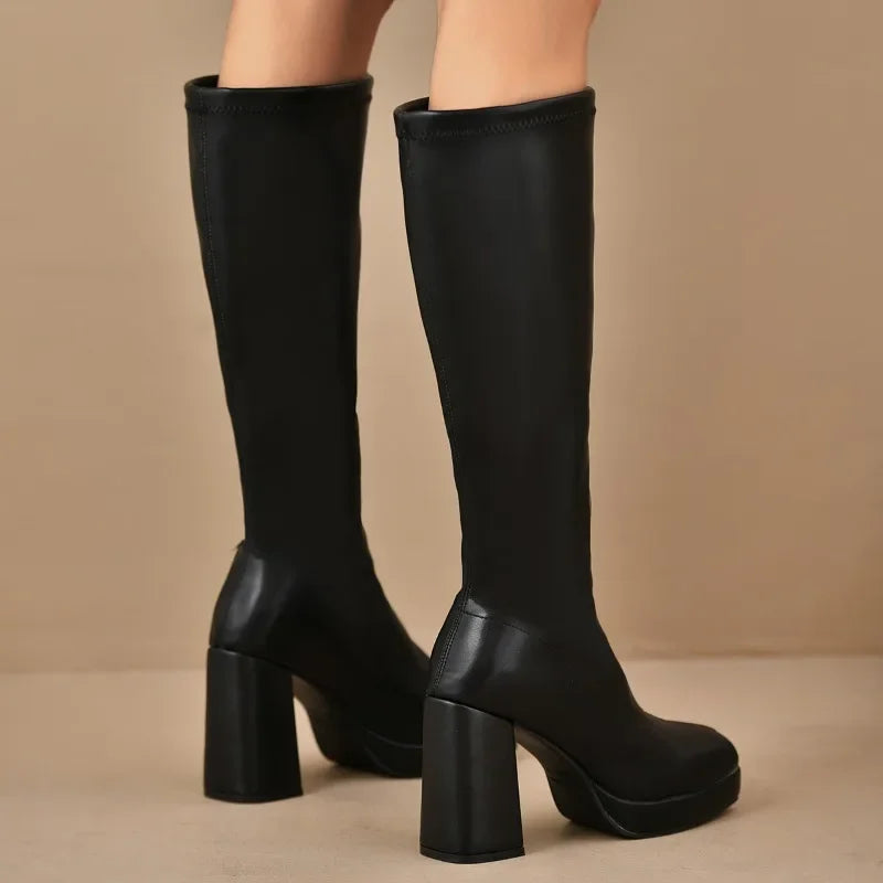 Miriam Foxbourne | Knee-High Platform Block Heel Boot For Women