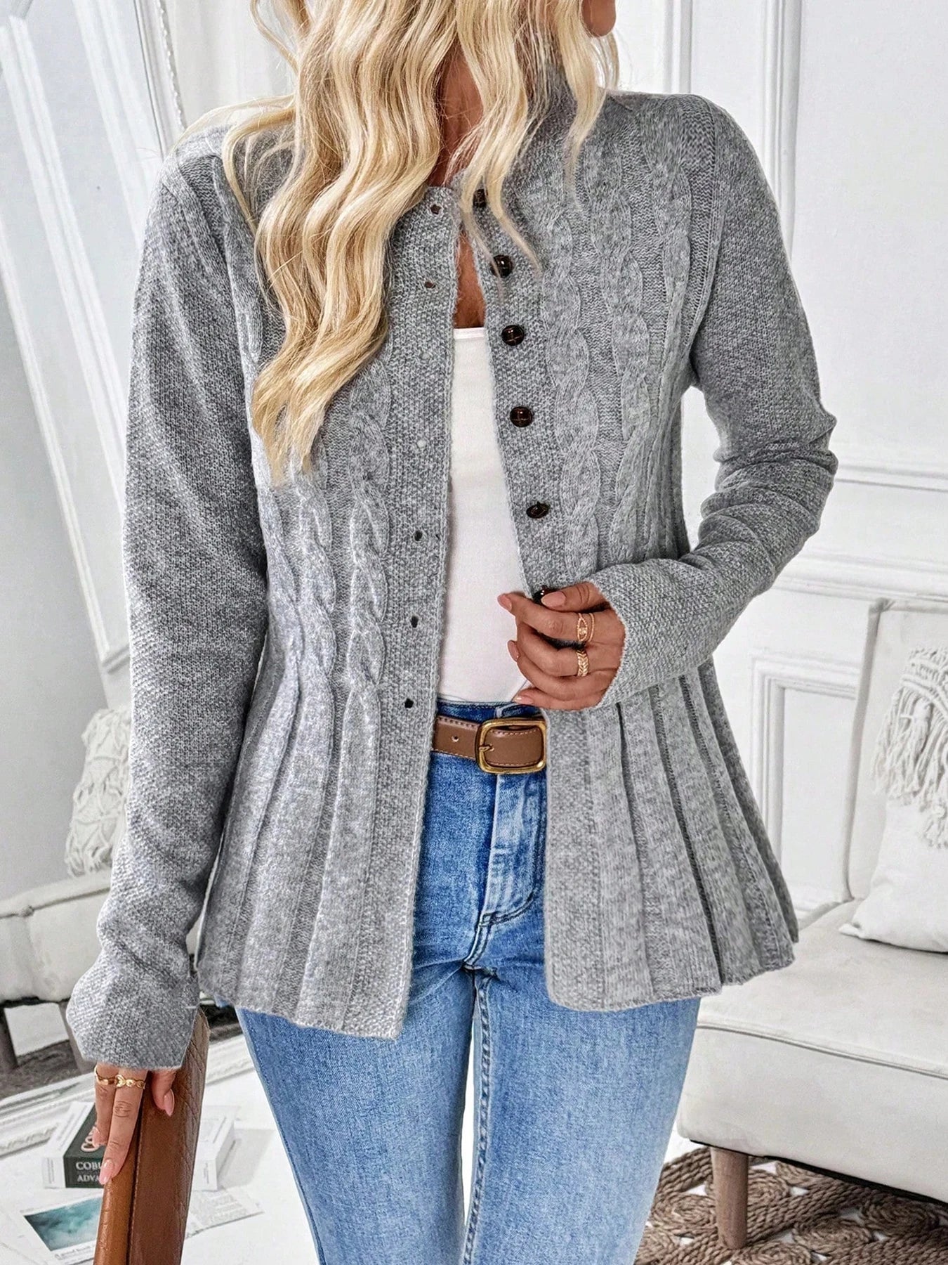 Diana Wrenthorpe | Cable Knit Button-Up Cardigan For Women