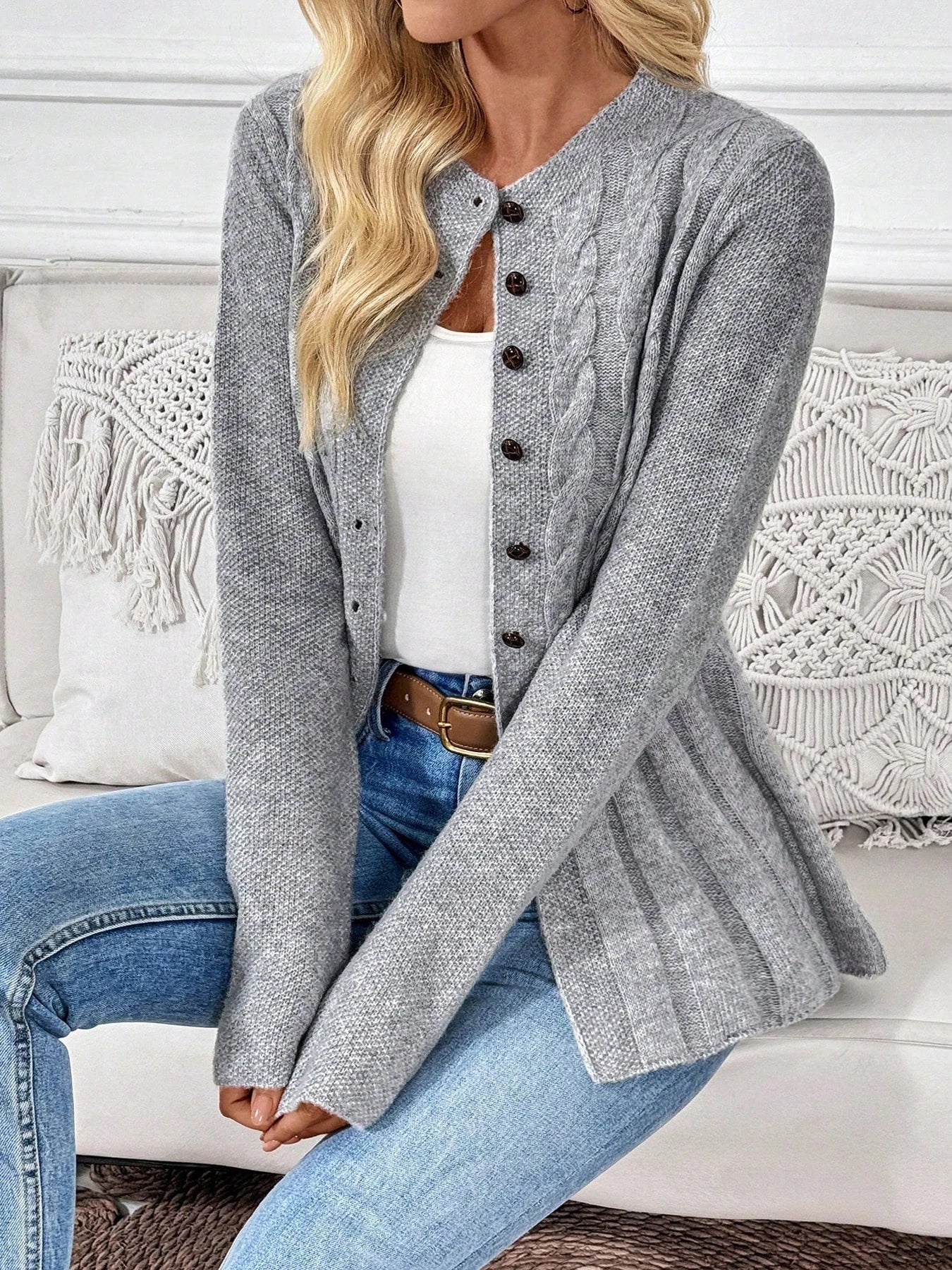 Diana Wrenthorpe | Cable Knit Button-Up Cardigan For Women