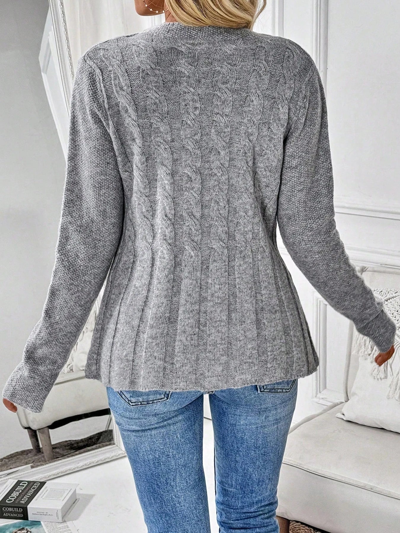 Diana Wrenthorpe | Cable Knit Button-Up Cardigan For Women