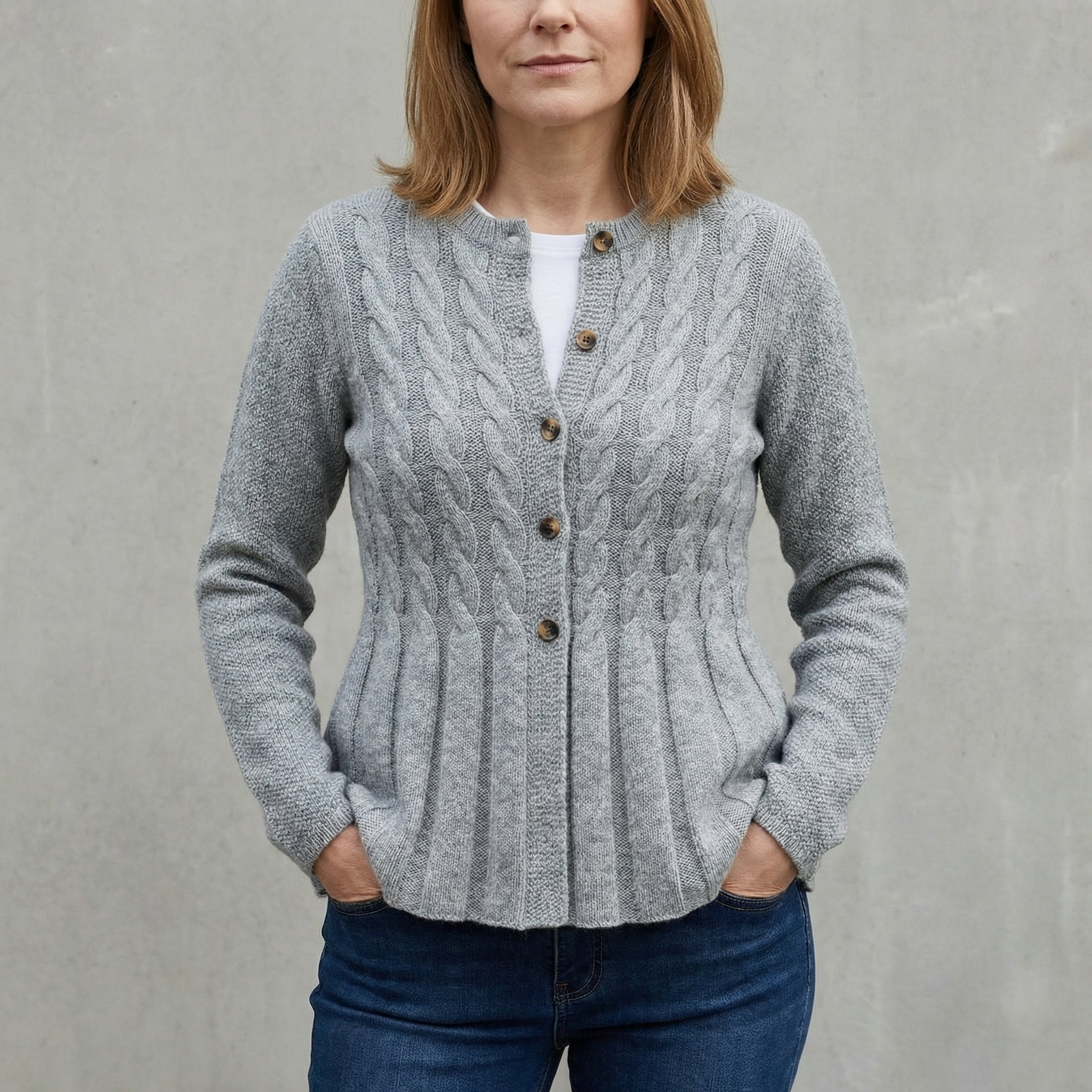 Diana Wrenthorpe | Cable Knit Button-Up Cardigan For Women