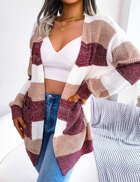 Pauline Ashgrove | Colour Block Stripe Knit Cardigan For Women
