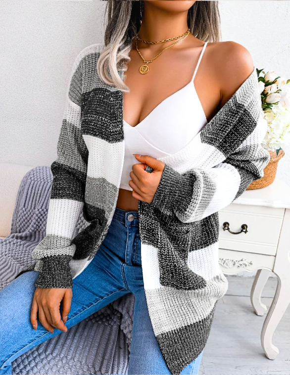 Pauline Ashgrove | Colour Block Stripe Knit Cardigan For Women