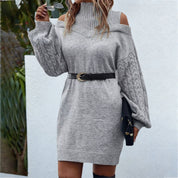 Isadora Wellcroft | Cold Shoulder Turtleneck Mini Sweater Dress For Women