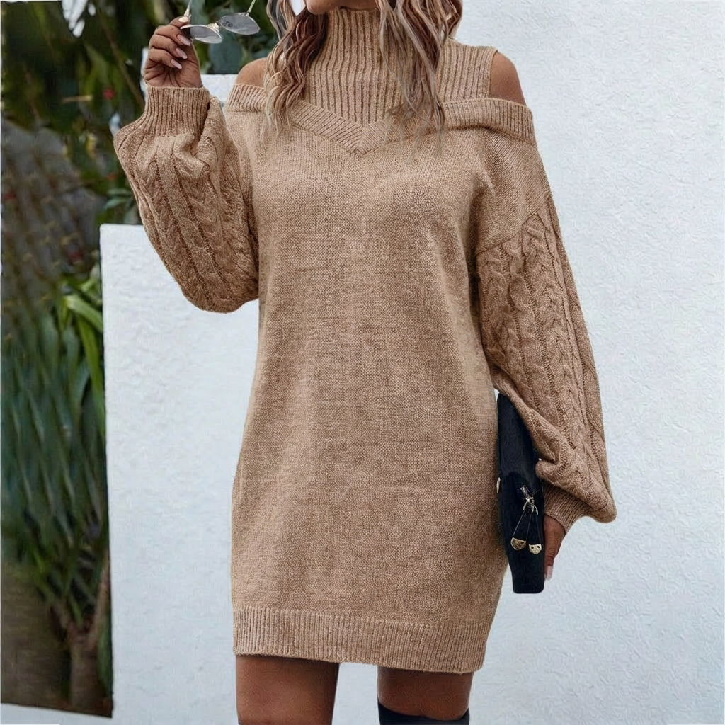 Isadora Wellcroft | Cold Shoulder Turtleneck Mini Sweater Dress For Women