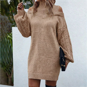 Isadora Wellcroft | Cold Shoulder Turtleneck Mini Sweater Dress For Women