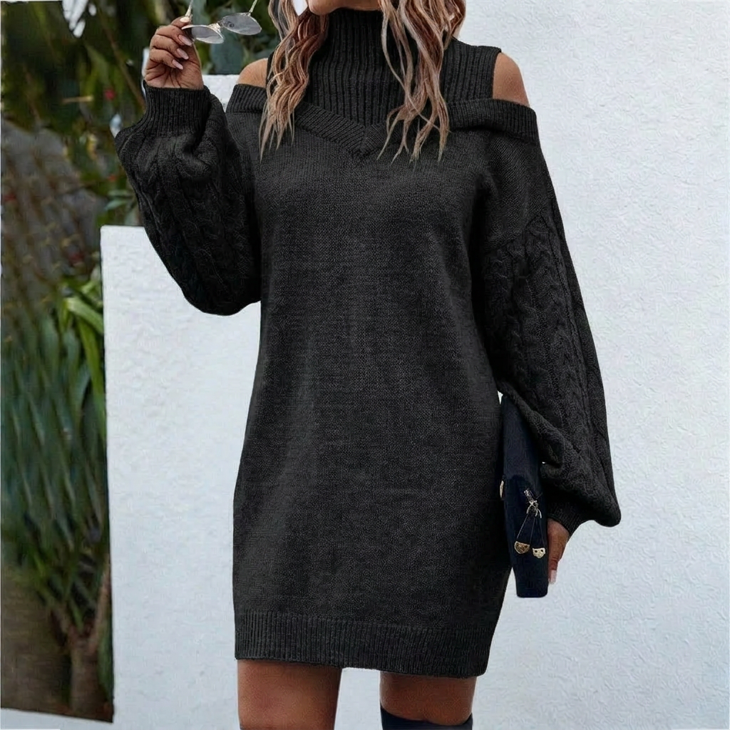 Isadora Wellcroft | Cold Shoulder Turtleneck Mini Sweater Dress For Women