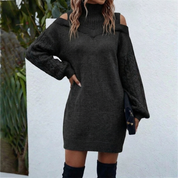 Isadora Wellcroft | Cold Shoulder Turtleneck Mini Sweater Dress For Women