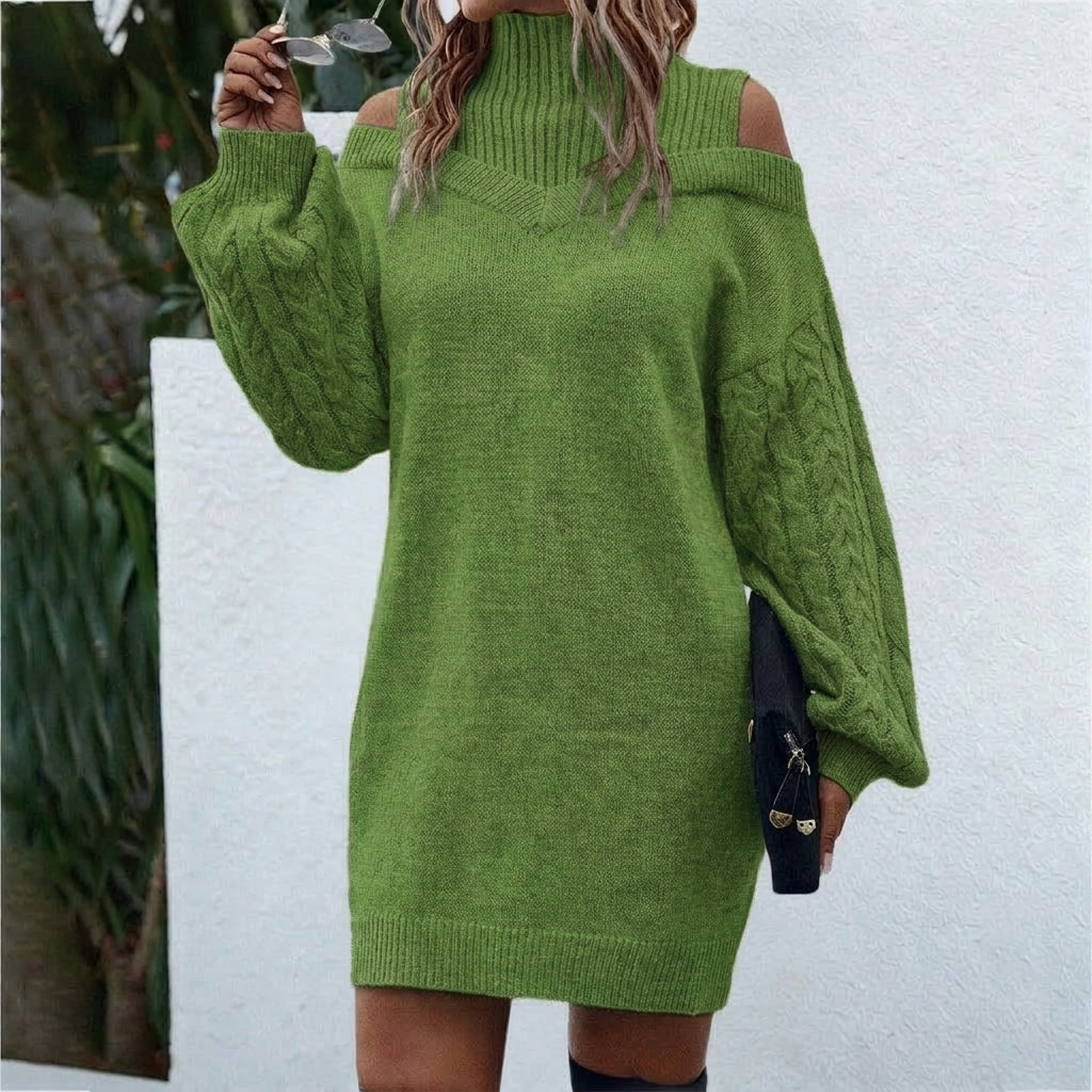 Isadora Wellcroft | Cold Shoulder Turtleneck Mini Sweater Dress For Women