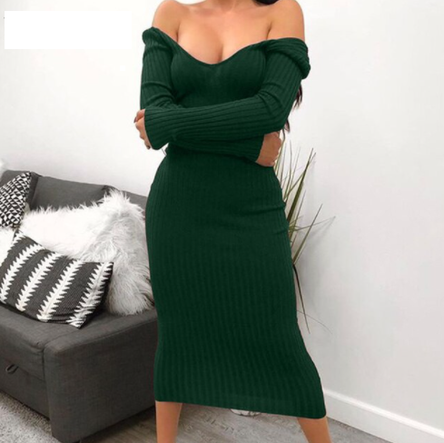 Cassandra Belleview | Off Shoulder Ribbed Knit Midi Dress For Women