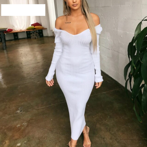 Cassandra Belleview | Off Shoulder Ribbed Knit Midi Dress For Women