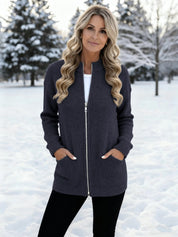 Sylvette Caldbourne | Zip-Front Knit Longline Cardigan For Women