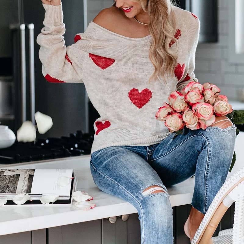 Rosalind Wentmore | Heart Print Knit Sweater For Women