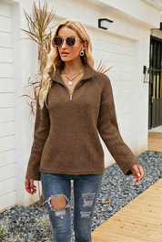 Harriet Clovewood | Striped Half-Zip Knit Sweater For Women