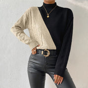 Harriet Pembrooke | Colour Block Mock Neck Knit Sweater For Women