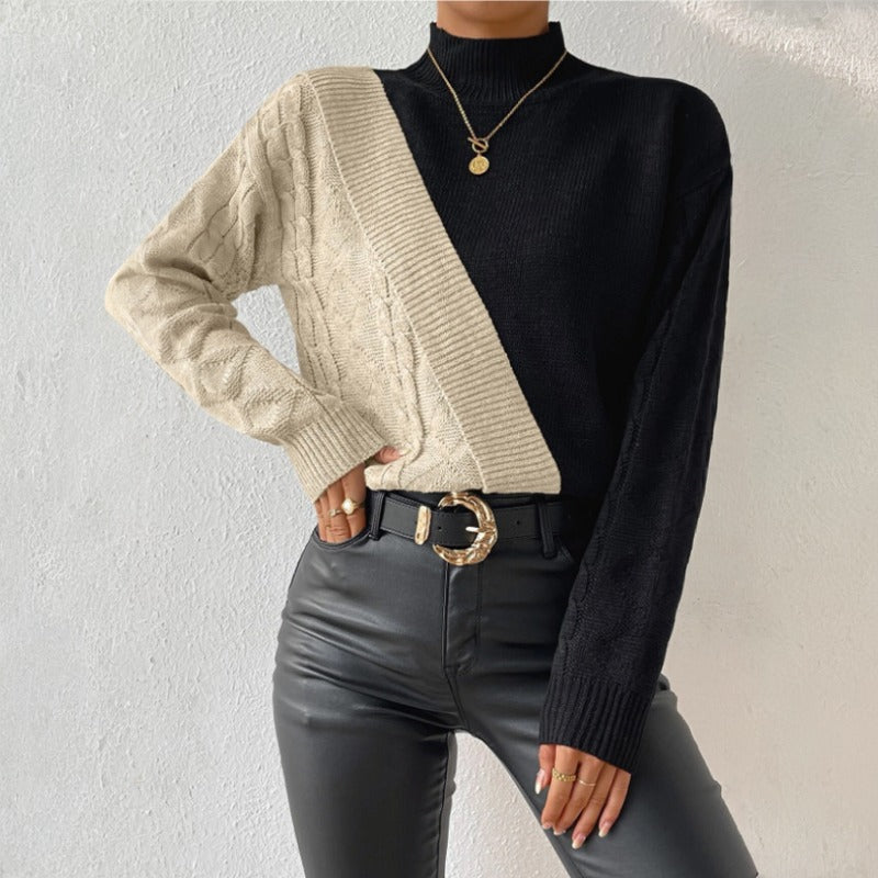Harriet Pembrooke | Colour Block Mock Neck Knit Sweater For Women