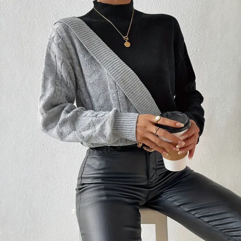 Harriet Pembrooke | Colour Block Mock Neck Knit Sweater For Women