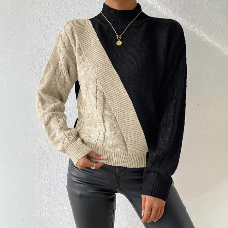 Harriet Pembrooke | Colour Block Mock Neck Knit Sweater For Women