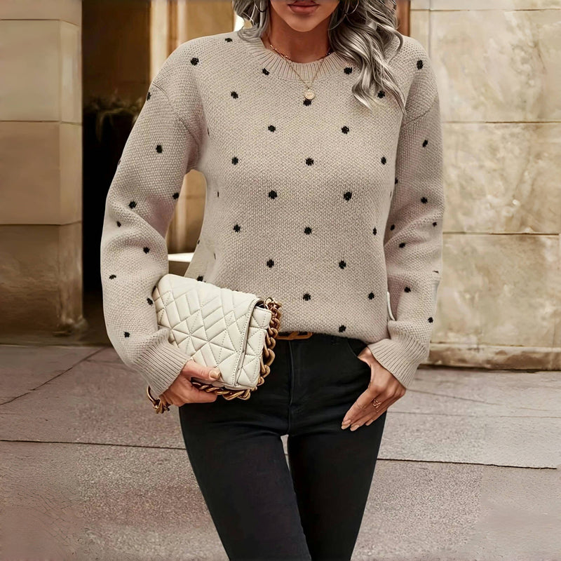Winifred Ashmore | Polka Dot Crew Neck Knit Sweater For Women