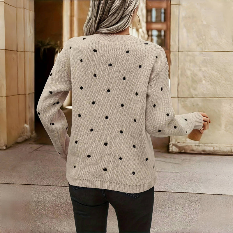 Winifred Ashmore | Polka Dot Crew Neck Knit Sweater For Women