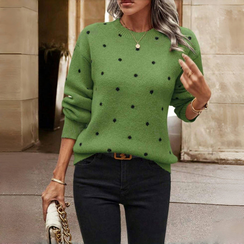 Winifred Ashmore | Polka Dot Crew Neck Knit Sweater For Women