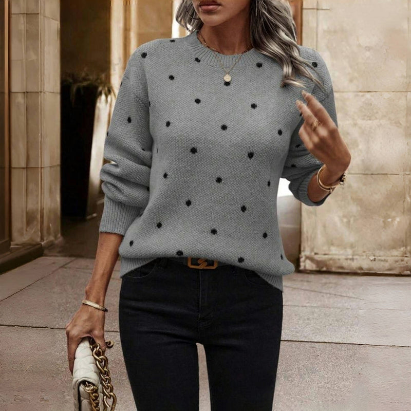 Winifred Ashmore | Polka Dot Crew Neck Knit Sweater For Women