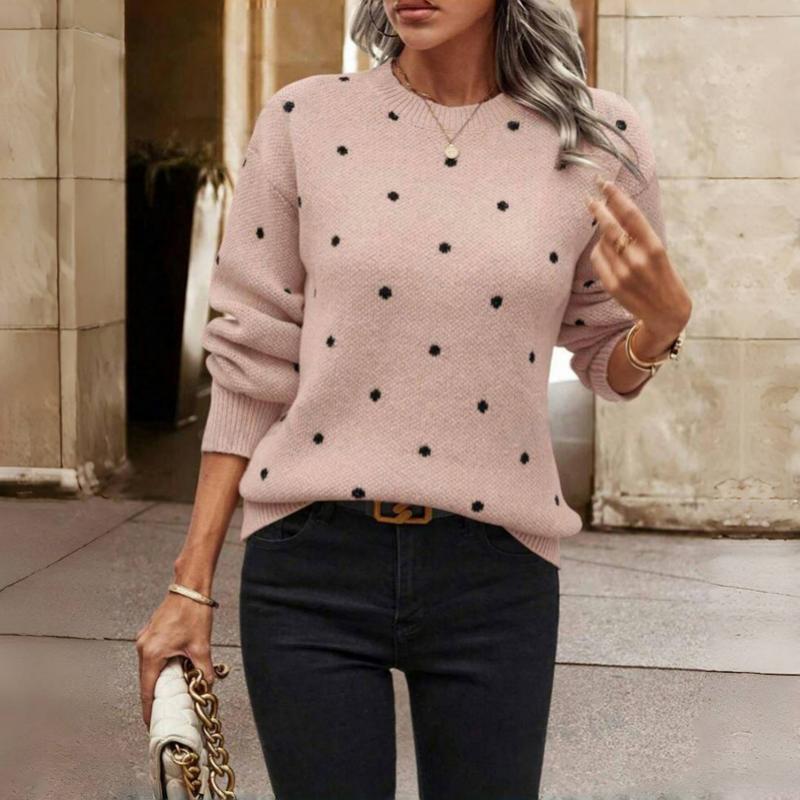 Winifred Ashmore | Polka Dot Crew Neck Knit Sweater For Women