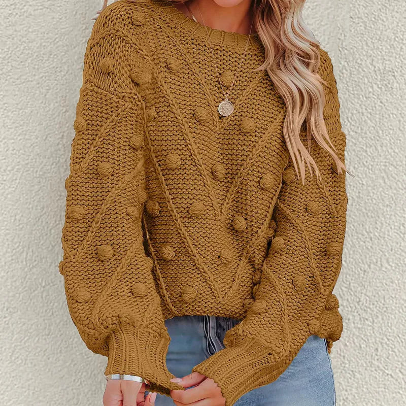 Thea Collingwood | Chunky Pom Pom Cable Knit Sweater For Women