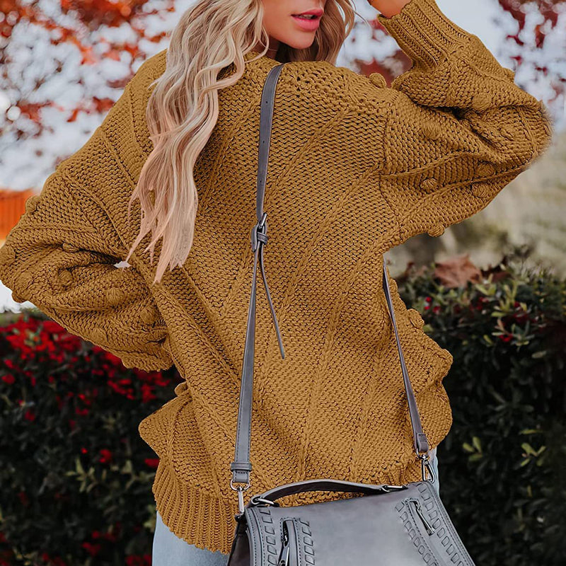 Thea Collingwood | Chunky Pom Pom Cable Knit Sweater For Women