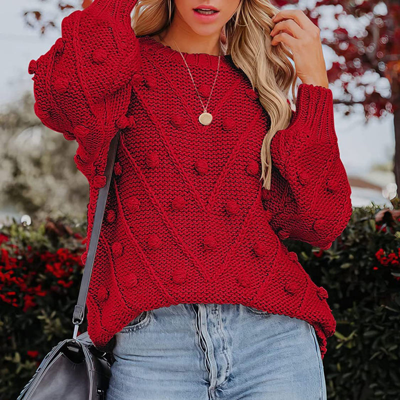 Thea Collingwood | Chunky Pom Pom Cable Knit Sweater For Women