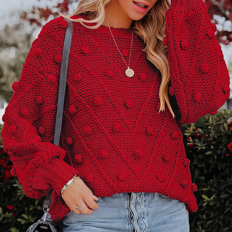 Thea Collingwood | Chunky Pom Pom Cable Knit Sweater For Women