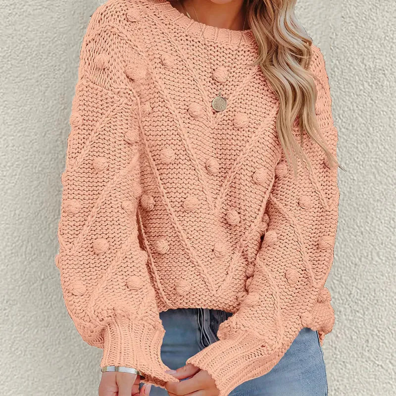 Thea Collingwood | Chunky Pom Pom Cable Knit Sweater For Women