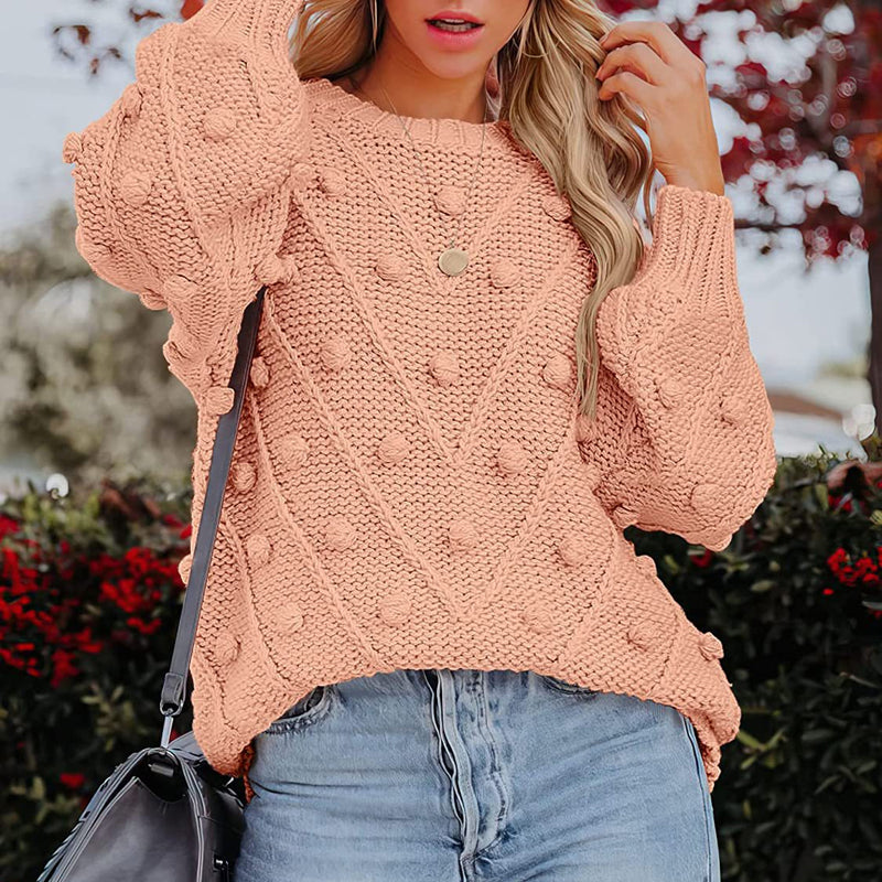 Thea Collingwood | Chunky Pom Pom Cable Knit Sweater For Women