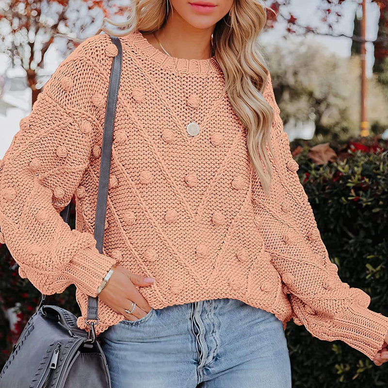 Thea Collingwood | Chunky Pom Pom Cable Knit Sweater For Women