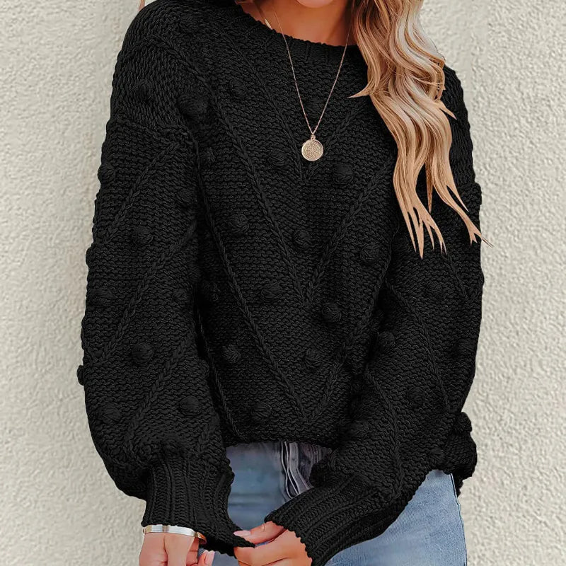 Thea Collingwood | Chunky Pom Pom Cable Knit Sweater For Women