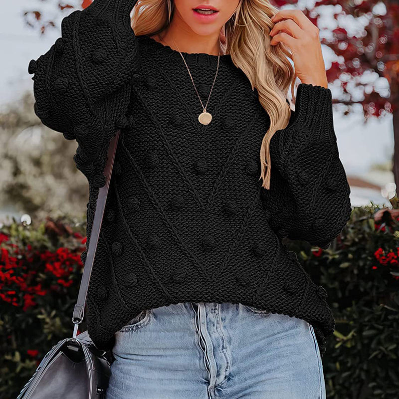 Thea Collingwood | Chunky Pom Pom Cable Knit Sweater For Women