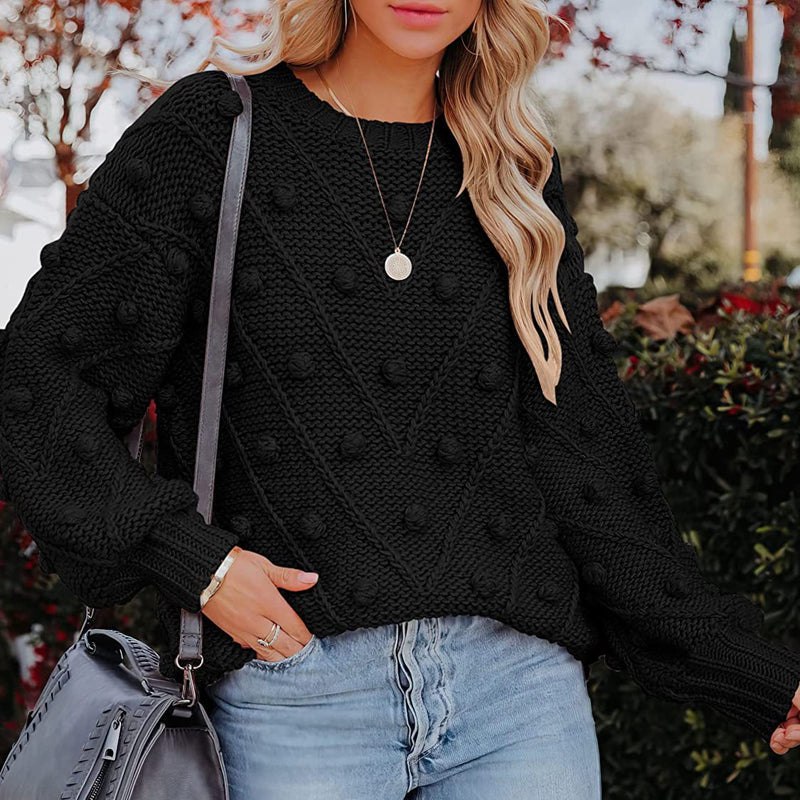 Thea Collingwood | Chunky Pom Pom Cable Knit Sweater For Women