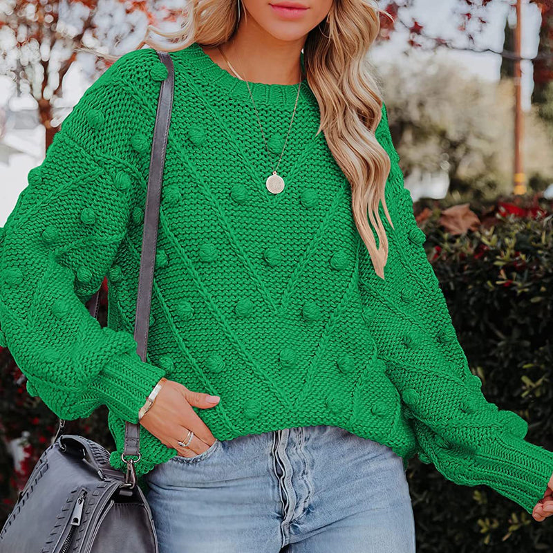 Thea Collingwood | Chunky Pom Pom Cable Knit Sweater For Women