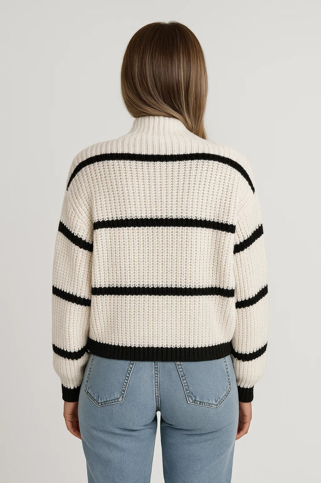 Georgette Halcrow | Striped Mock Neck Knit Sweater For Women