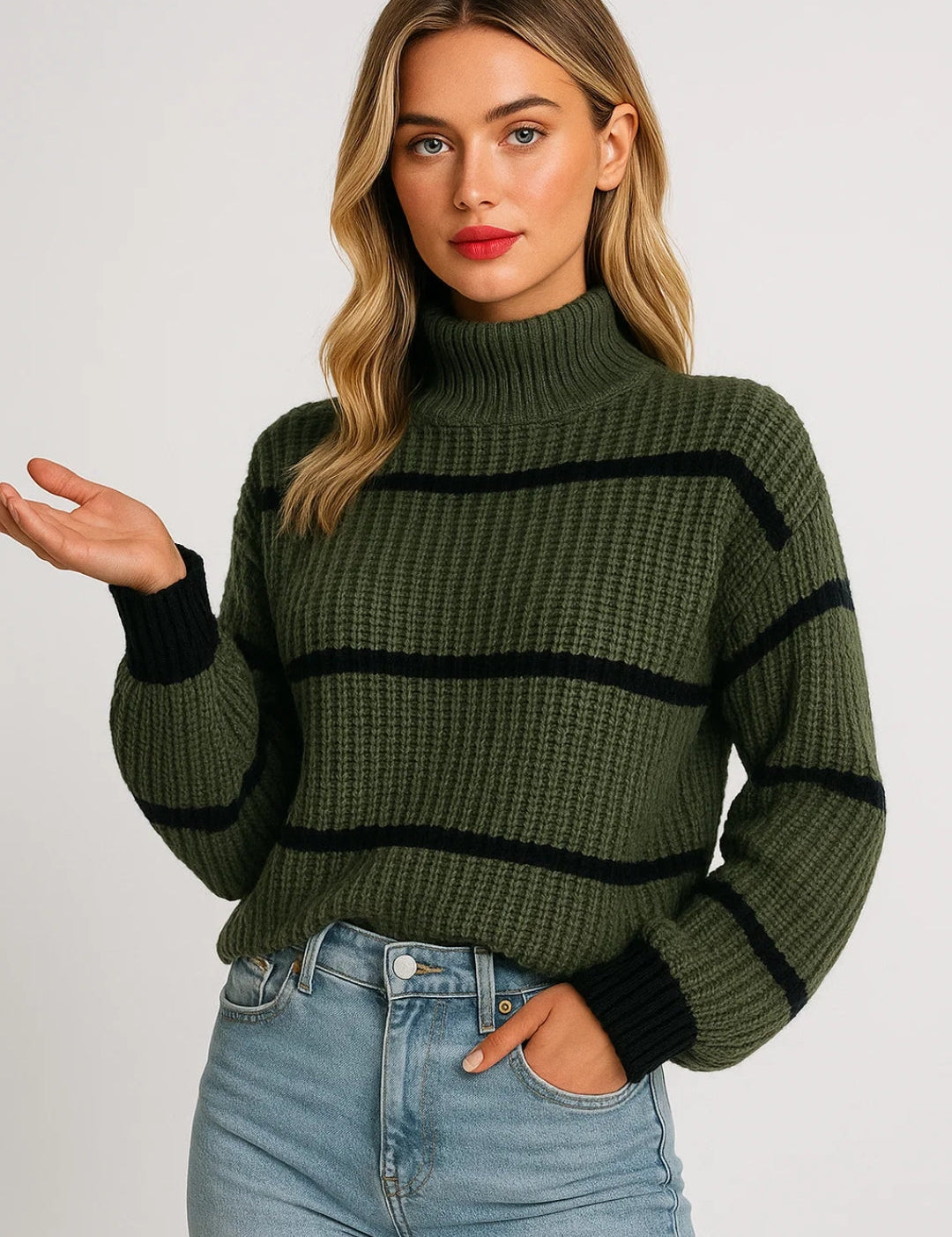 Georgette Halcrow | Striped Mock Neck Knit Sweater For Women