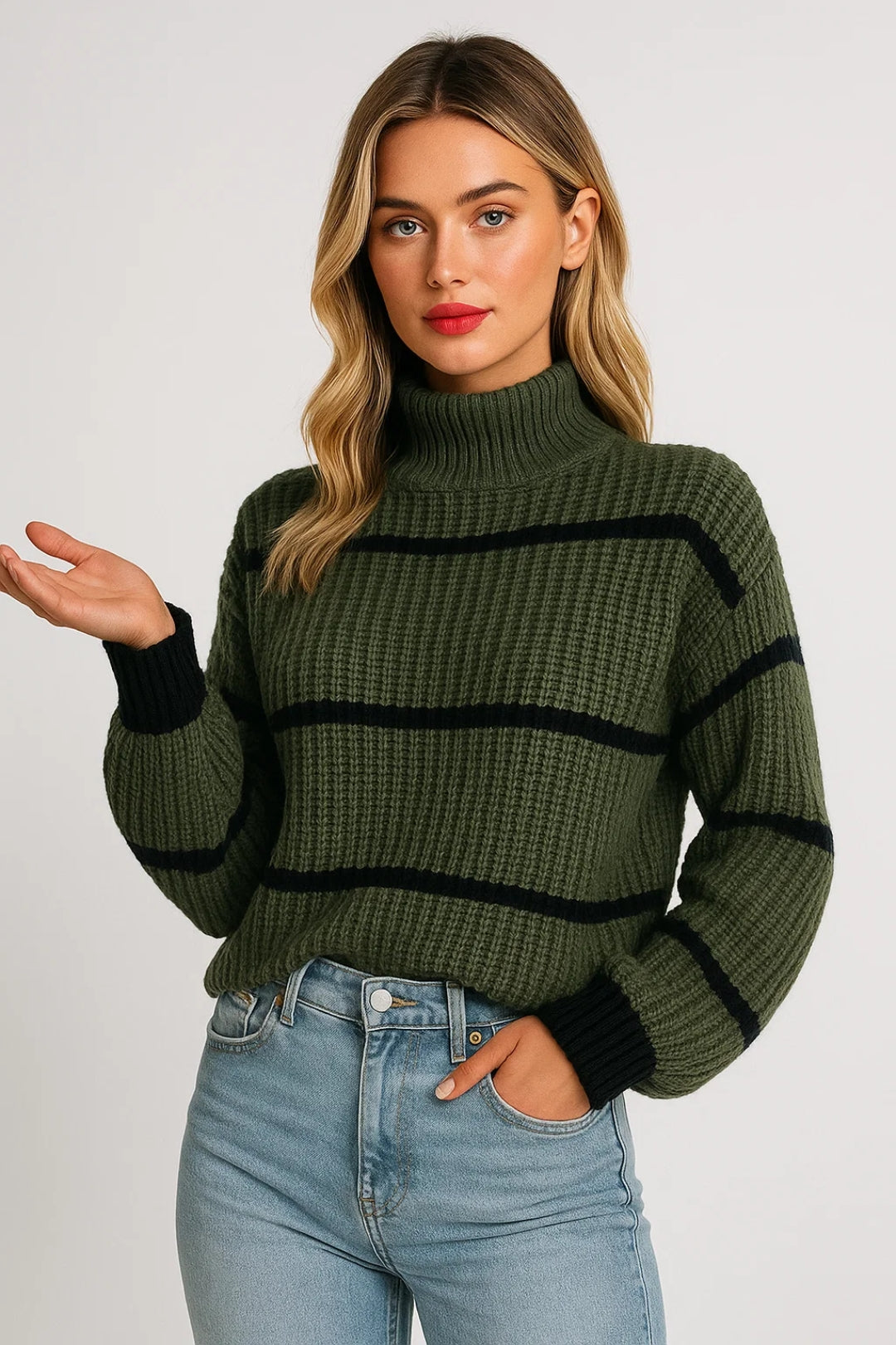 Georgette Halcrow | Striped Mock Neck Knit Sweater For Women